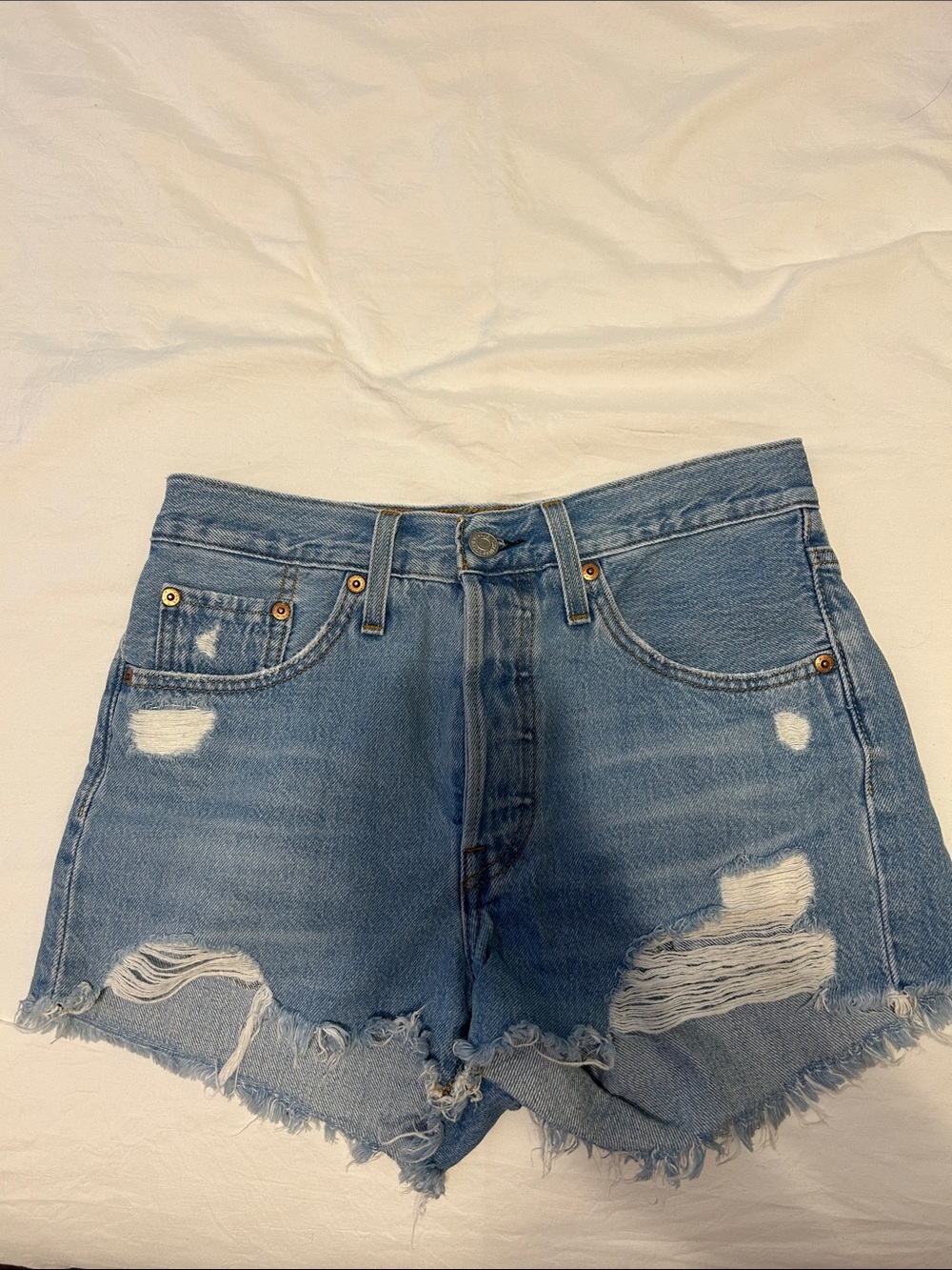 Levi's Light Blue High-Waist Distressed Denim Shorts